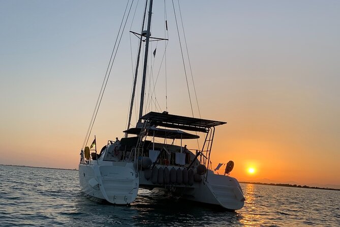 Catamaran Sailing Experience Manilva Tapas Drink Dolphins Swim Stop - Jens and Anja set the tone