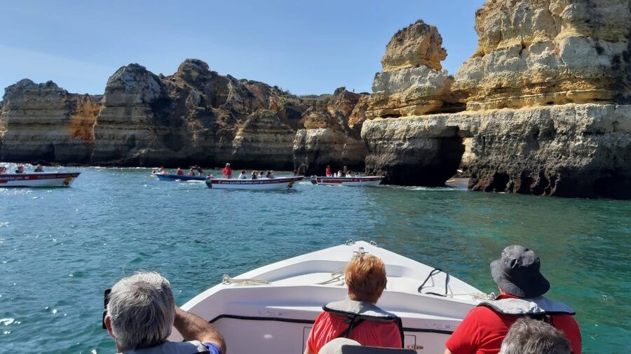 Lagos: Ponta Piedade Sail & Caves Cruise w/Portuguese Tapas - Leaving Lagos Marina and crossing the bay