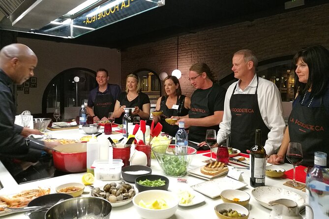 Premium Cooking Class in Designer Loft: Paella & Spanish Tapas - Cooking tapas, tomato bread, and paella